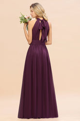 Glamorous High-Neck Halter Bridesmaid Affordable Dresses with Ruffle-27dress